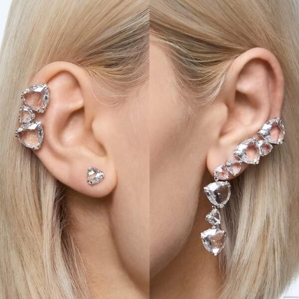 Swarovski Millenia ear cuff Set (3), Asymmetrical design, White, Rhodium plated 5602846 - Image 2