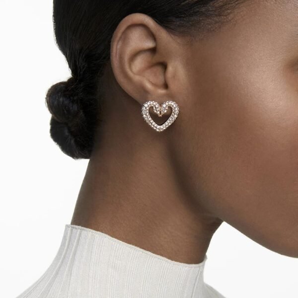 Swarovski Una stud earrings Pavé, Heart, Medium, White, Rose gold-tone plated 5628659 - Image 2