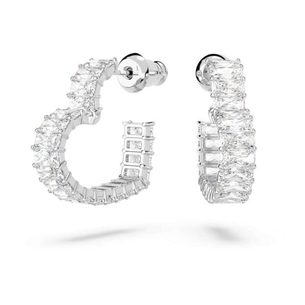 Swarovski Matrix hoop earrings Heart, Small, White, Rhodium plated 5653170