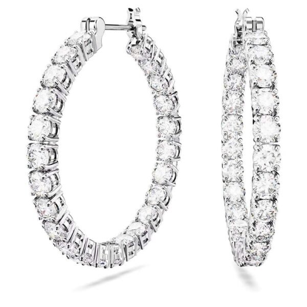 Swarovski Matrix hoop earrings Round cut, White, Rhodium plated 5647715