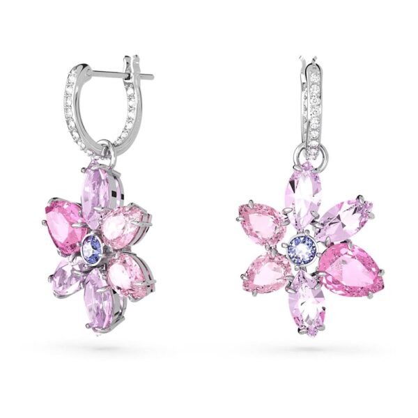 Swarovski Gema drop earrings Mixed cuts, Flower, Pink, Rhodium plated 5658397