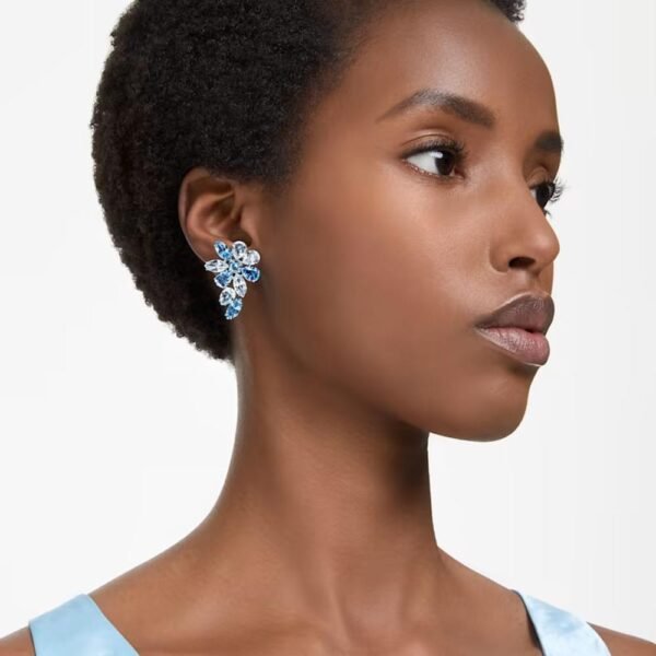 Swarovski Gema drop earrings Mixed cuts, Flower, Blue, Rhodium plated 5666016 - Image 3