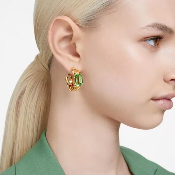 Swarovski Millenia hoop earrings Octagon cut, Green, Gold-tone plated 5671253 - Image 2