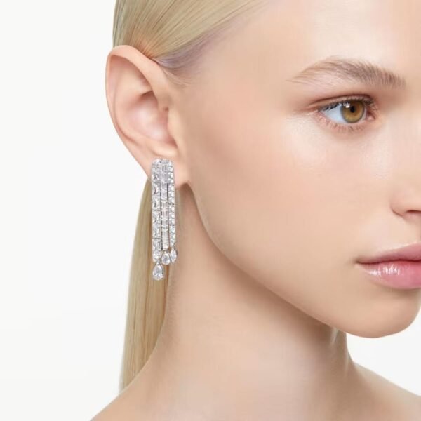 Swarovski Hyperbola drop earrings Carbon neutral zirconia, Mixed cuts, White, Rhodium plated 5668354 - Image 3