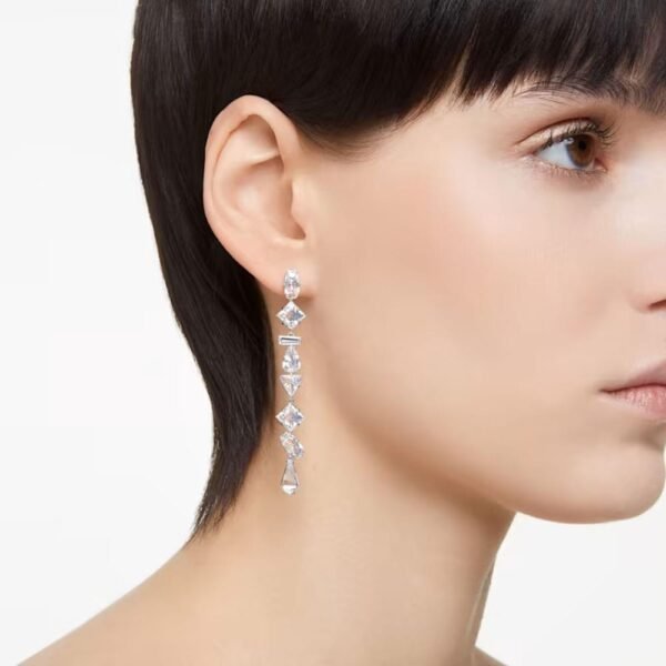 Swarovski Mesmera drop earrings Asymmetrical design, Mixed cuts, Long, White, Rhodium plated 5661687 - Image 3