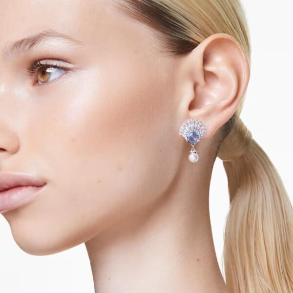 Swarovski Idyllia drop earrings Shell, Blue, Rhodium plated 5680301 - Image 2