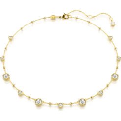 Swarovski Imber necklace Round cut, Scattered design, White, Gold-tone plated 5680090