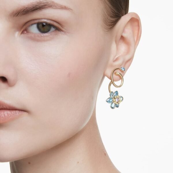 Swarovski  Idyllia drop earrings, Asymmetrical design, Mixed cuts, Flower, Multicolored, Gold-tone plated 5709025 - Image 2