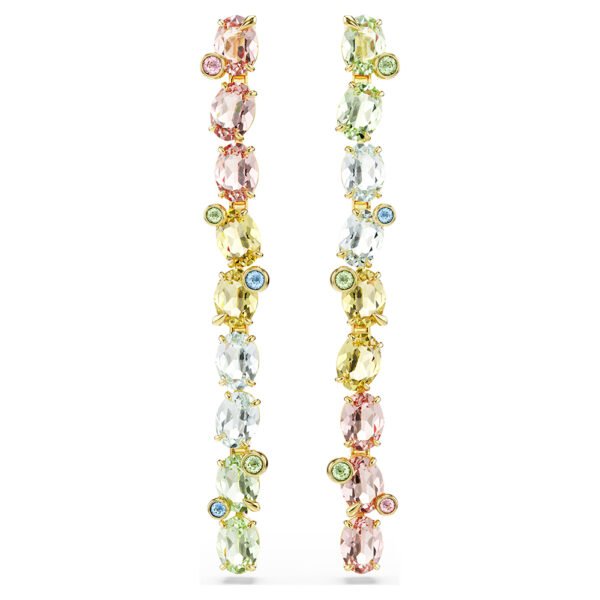 Swarovski Gema drop earrings Asymmetrical design, Mixed cuts, Multicolored, Gold-tone plated 5705809