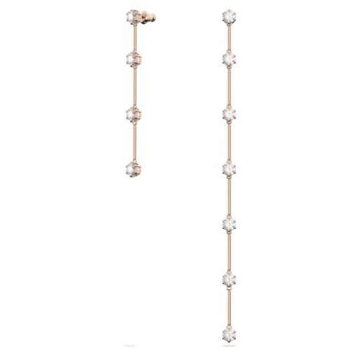 Swarovski Constella drop earrings, Asymmetrical design, Round cut, White, Rose gold-tone plated 5609707
