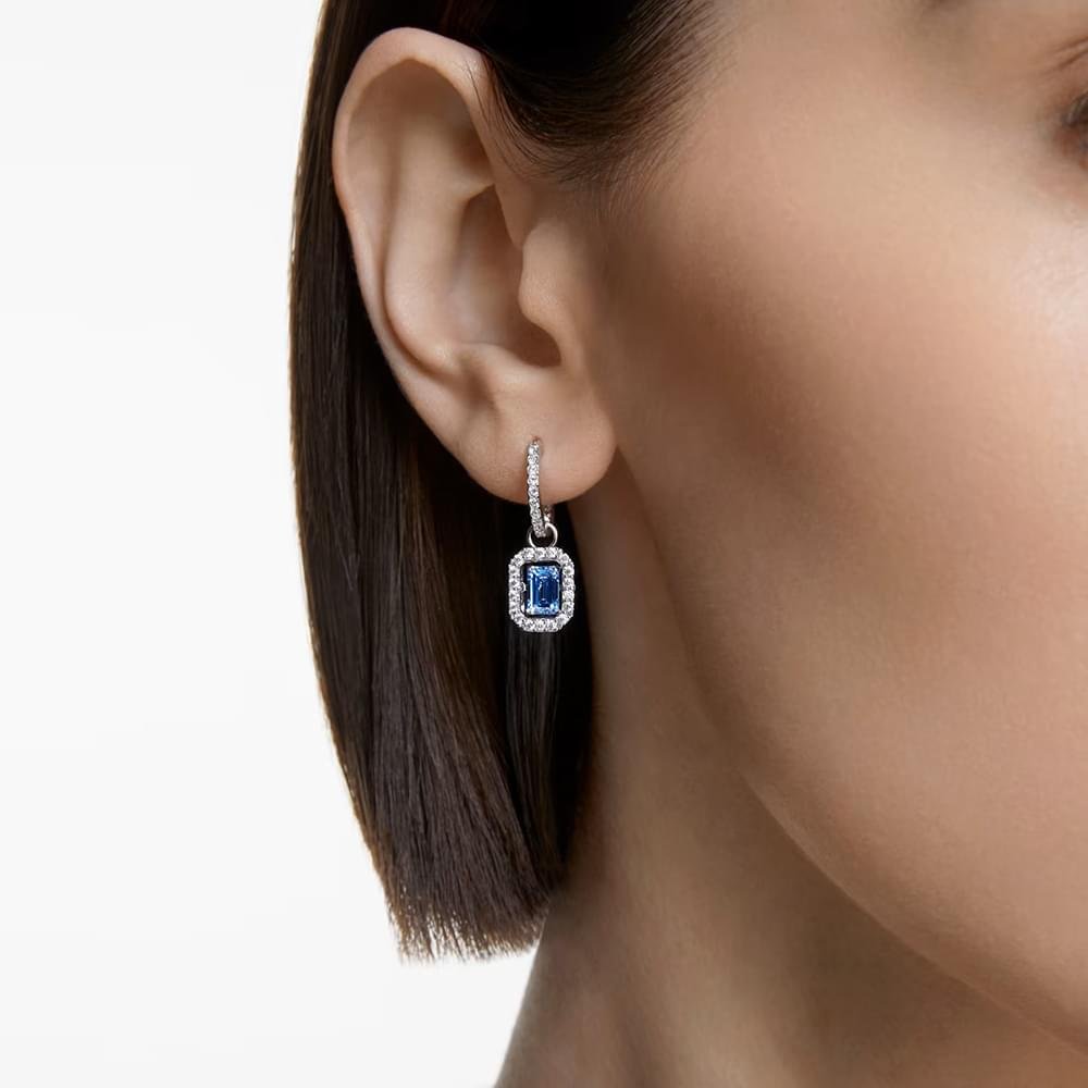 Swarovski Millenia drop earrings Octagon cut Blue Rhodium plated