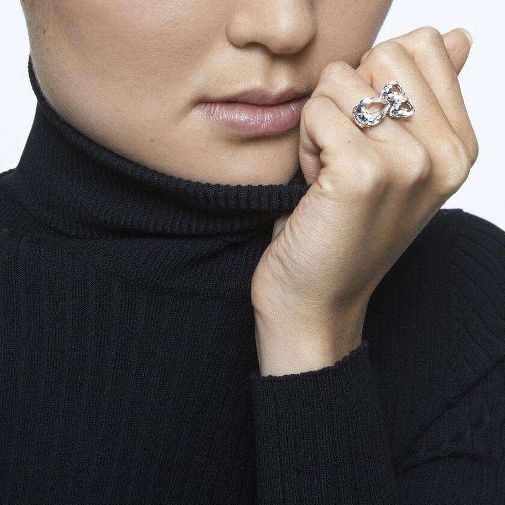 Swarovski Millenia cocktail ring Pear cut crystals, White, Rhodium