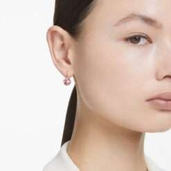 Swarovski Bella V drop earrings Round cut, Pink, Rose gold-tone plated 5662114