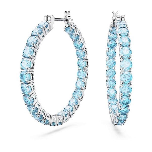 Swarovski Matrix hoop earrings Round cut, Blue, Rhodium plated 5647446