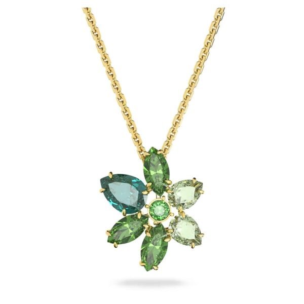 Swarovski Gema pendant Mixed cuts, Flower, Green, Gold-tone plated 5658399