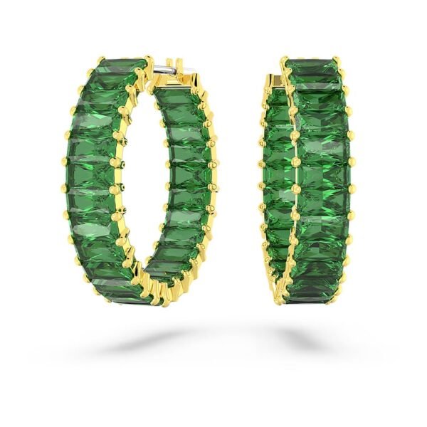 Swarovski Matrix hoop earrings Baguette cut, Green, Gold-tone plated 5658651