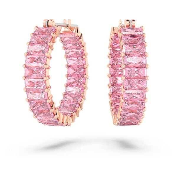 Swarovski Matrix hoop earrings Baguette cut, Pink, Rose gold-tone plated 5657726