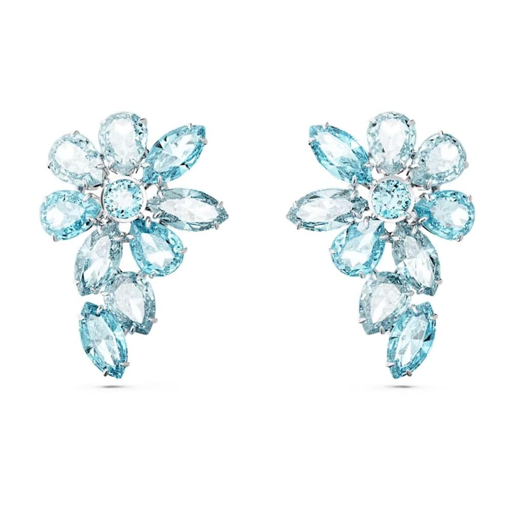 Swarovski Gema drop earrings Mixed cuts Flower Blue Rhodium