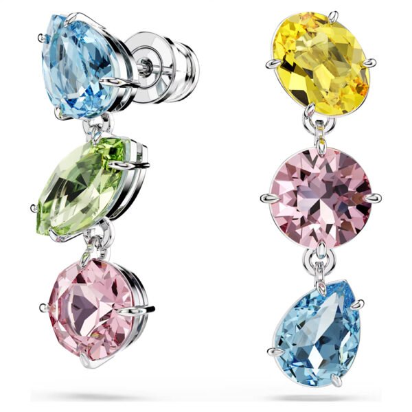 Swarovski Gema drop earrings, Asymmetrical design, Mixed cuts, Multicolored, Rhodium plated 5692406
