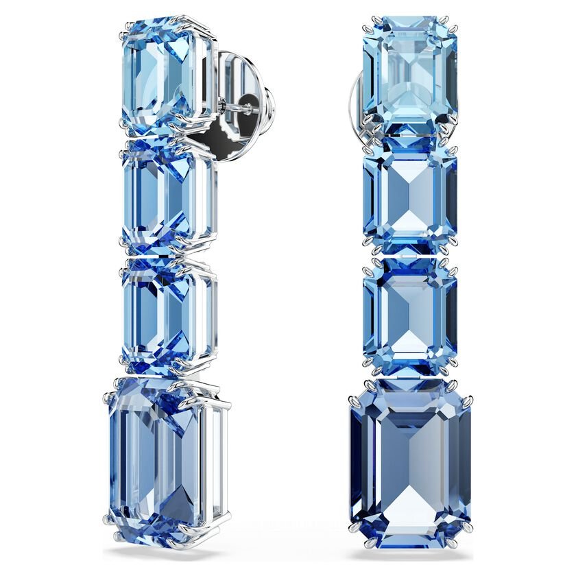 Swarovski Millenia drop earrings, Octagon cut, Color gradient, Blue, Rhodium plated 5696516