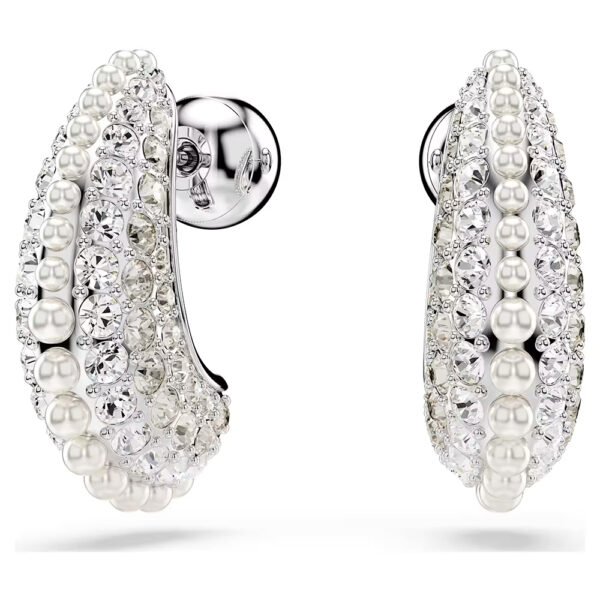 Swarovski Sublima drop earrings, Crystal pearl, Round cut, White, Rhodium plated 5692107