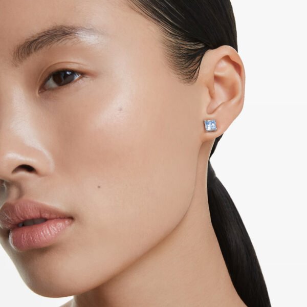 Swarovski Matrix stud earrings Square cut, Blue, Rhodium plated 5723561