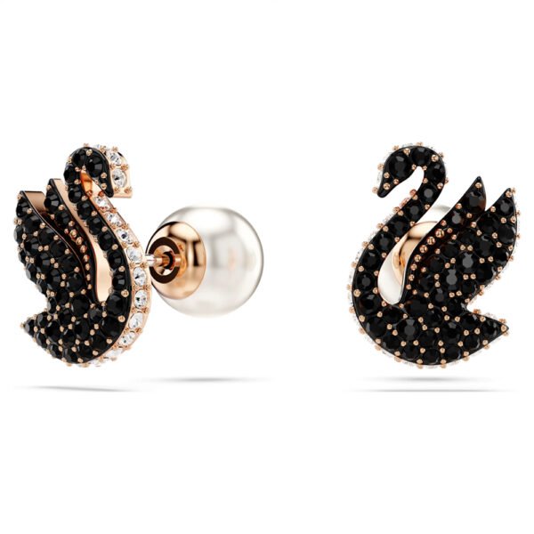 Swarovski Swan stud earrings Crystal pearl, Swan, Black, Rose gold-tone plated 5684608