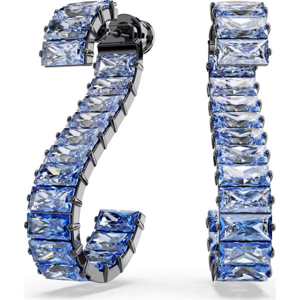 Swarovski Matrix drop earrings Baguette cut, Blue, Ruthenium plated 5705780
