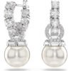 Swarovski Matrix drop earrings Crystal pearl, Round cut, White, Rhodium plated 5691716