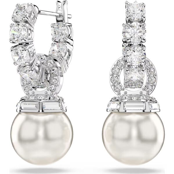 Swarovski Matrix drop earrings Crystal pearl, Round cut, White, Rhodium plated 5691716
