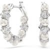 Swarovski Matrix drop earrings, Crystal pearl, Round cut, White, Rhodium plated 5709256
