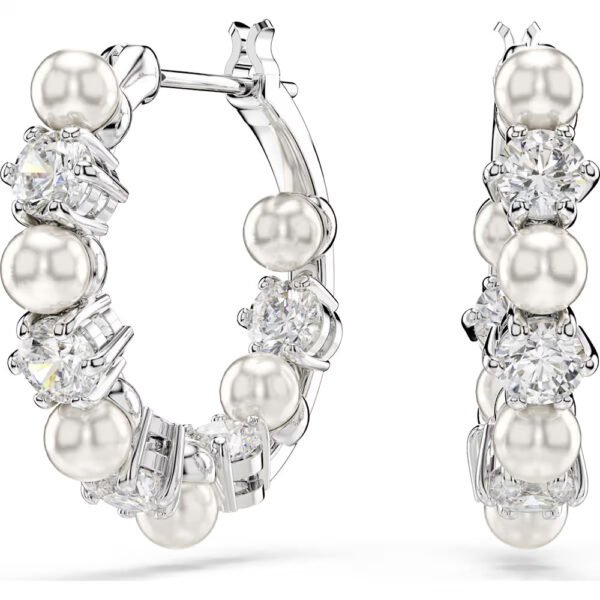 Swarovski Matrix drop earrings, Crystal pearl, Round cut, White, Rhodium plated 5709256