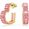 Swarovski Matrix hoop earrings, Baguette cut, Heart, Small, Pink, Gold-tone plated 5706340