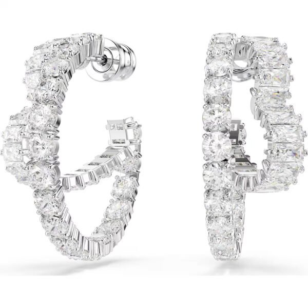 Swarovski Matrix hoop earrings Mixed cuts, Heart, White, Rhodium plated 5705748