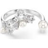 Swarovski Constella open ring Crystal pearl, Round cuts, White, Rhodium plated