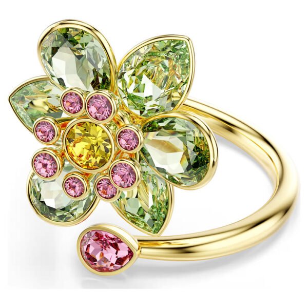 Swarovski Idyllia open ring Mixed cuts, Flower, Green, Gold-tone plated