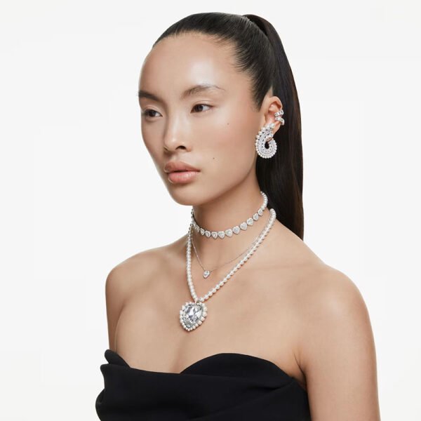 Ariana Grande x Swarovski necklace Crystal pearl, Heart cut, Heart, White, Rhodium plated 5720858