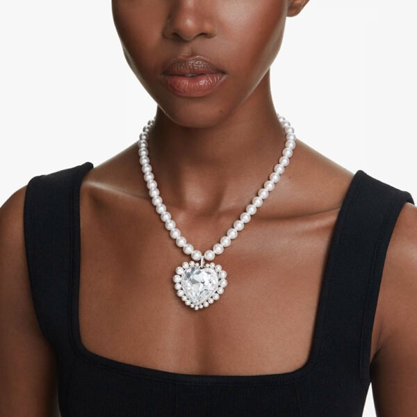 Ariana Grande x Swarovski necklace Crystal pearl, Heart cut, Heart, White, Rhodium plated 5720858