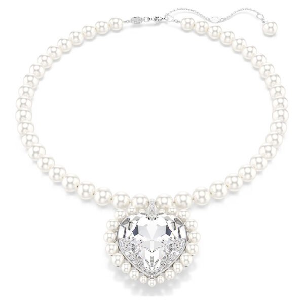 Ariana Grande x Swarovski necklace Crystal pearl, Heart cut, Heart, White, Rhodium plated 5720858
