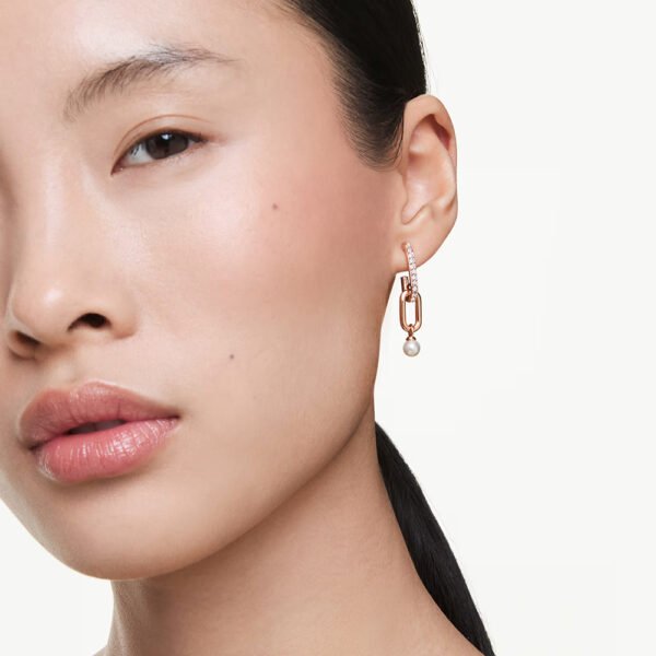 Swarovski Constella drop earrings Crystal pearl, Round cut, White, Rose gold-tone plated 5728585