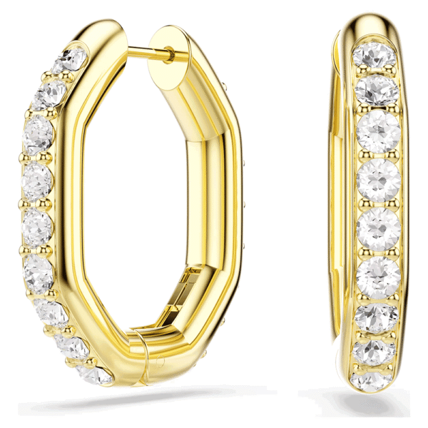 Swarovski Dextera hoop earrings Octagon shape, Round cut, White, Gold-tone plated 5724584