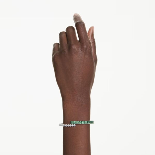 Swarovski Matrix bangle Mixed cuts, Green, Rhodium plated