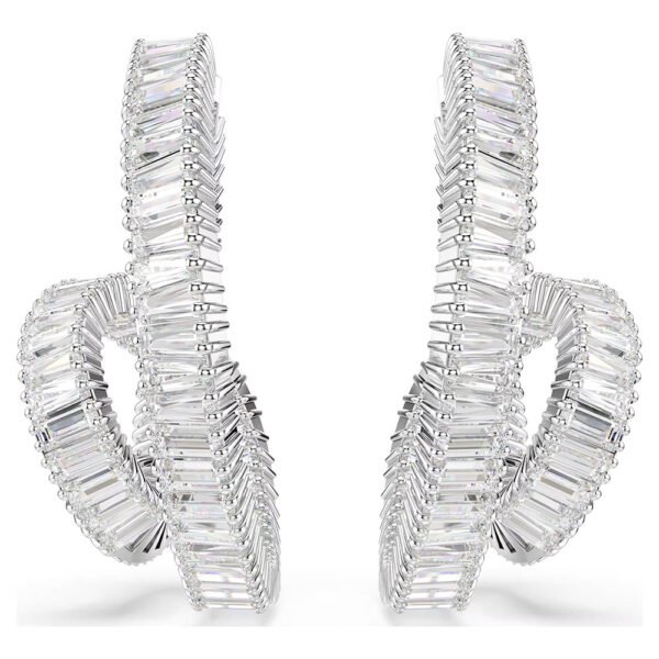 Swarovski Matrix hoop earrings Baguette cut, Ribbon, White, Rhodium plated 5727113
