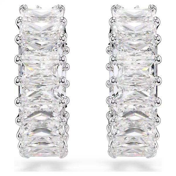 Swarovski Matrix hoop earrings Baguette cut, White, Rhodium plated 5733397