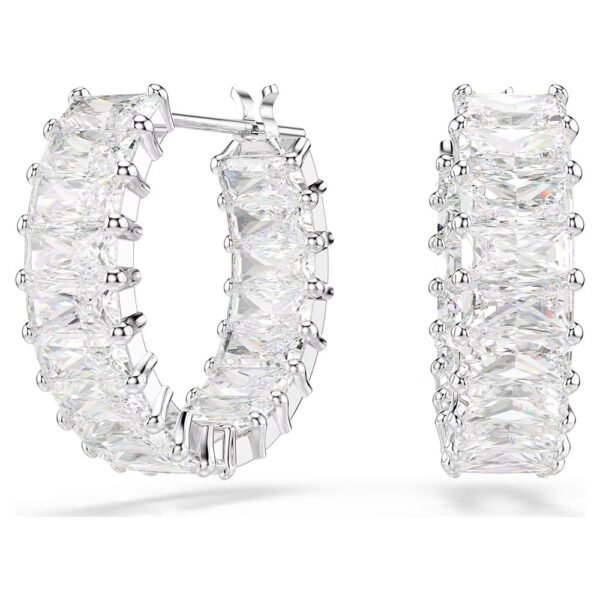 Swarovski Matrix hoop earrings Baguette cut, White, Rhodium plated 5733397
