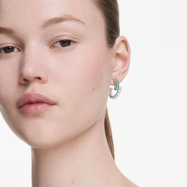 Swarovski Matrix hoop earrings Mixed cuts, Green, Rhodium plated 5732264
