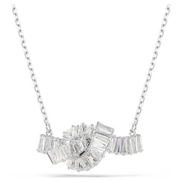 Swarovski Matrix pendant Baguette cut, Knot, White, Rhodium plated 5728553