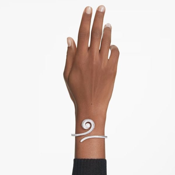 Ariana Grande x Swarovski bangle Crystal pearl, Baguette cut, White, Rhodium plated 5720864