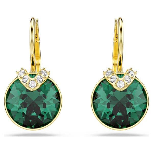 Swarovski Bella V drop earrings Round cut, Green, Gold-tone plated 5735389