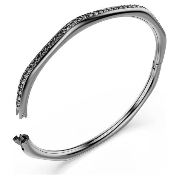 Swarovski Dextera bangle Octagon shape, Round cut, White, Ruthenium plated